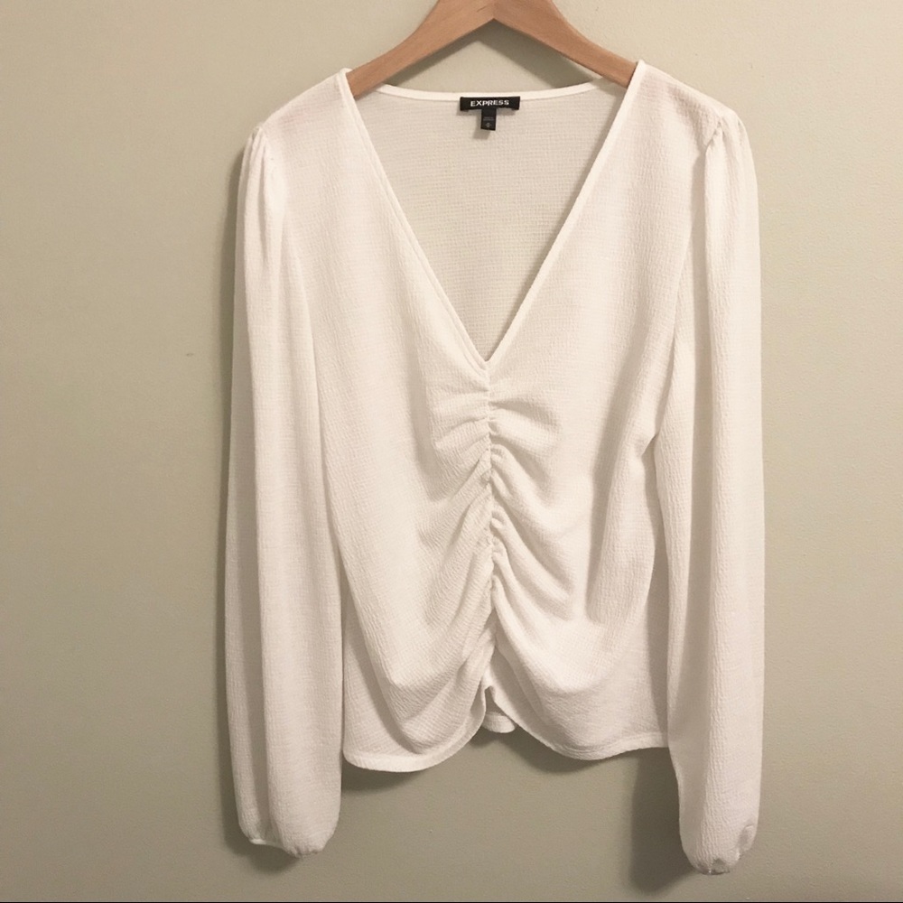 Express white ruched gauzy blouse size M
